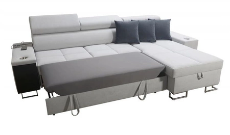 Rohová rozkládací pohovka Dafni levandule růžová / bílá pravá strana pletená pohodlí a funkčnost při každodenním odpočinku