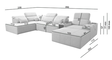 Rohová sedací souprava s funkcí spaní Tesalia V mint pravá komfortní rohová sedací souprava se zásuvkou a funkcí posuvného opěradla