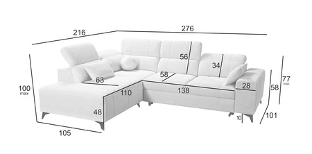 Rohová sedací souprava s funkcí spaní Penejos VII tmavě béžová levá stylová rohová sedací souprava s úložným prostorem na lůžkoviny pohodlné polohovatelné opěrky hlavy