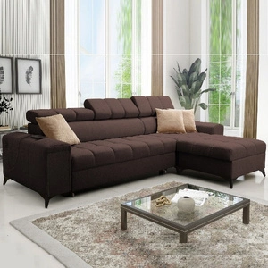 Rohová sedací souprava s funkcí spaní Bolmso hnědá pravostranná rohová sedací souprava se dvěma nádobami na lůžkoviny praktická zásuvka v boční části nábytku