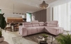 Rohová pohovka s funkcí spaní Castel VII růžová pravá stylová rohová pohovka s úložným prostorem na lůžkoviny a nastavitelnými opěrkami hlavy