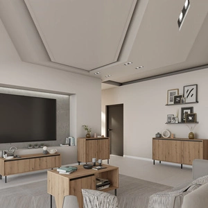 Nábytková sestava Osaka dub evoke / black minimalistický design podtržený módními barvami vysoké kovové černé nohy vkusné rýhované čelo