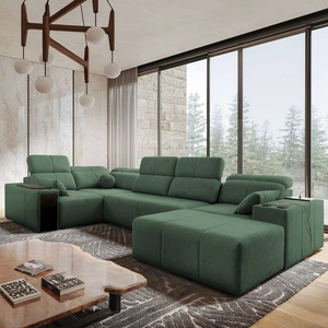 Rohová sedačka s funkcí spaní Tesalia IV mátově zelené pravá pohodlná rohová sedačka do obývacího pokoje s inovativní funkcí posuvného opěradla