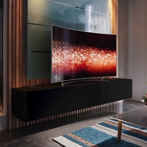 RTV skříň Tawros 258 cm lesklá černá ideální skříň do obývacího pokoje pro milovníky moderního uspořádání s elegantním charakterem