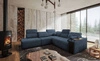 Rohová sedací souprava s funkcí spaní Tesalia IX modrá levá moderní design pohodlný posuvný opěrák zásuvka v boku nábytku