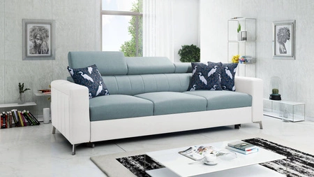 Pohovka s funkcí spaní Savona arctic blue / white pohodlná pohovka do obývacího pokoje poskytuje pohodlí při relaxaci nastavitelné opěrky hlavy