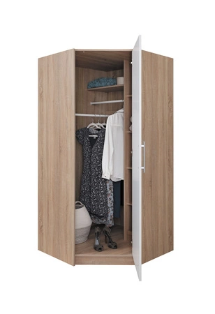 Rohová šatní skříň Caspe béžová moderní design povrchová úprava ABS a hliníkové úchytky