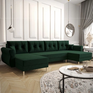 Rohová sedací souprava s funkcí spaní Wilkins U bottle zelená pohodlná rohová sedací souprava z měkké tkaniny s moderním designem, která se hodí do každého interiéru