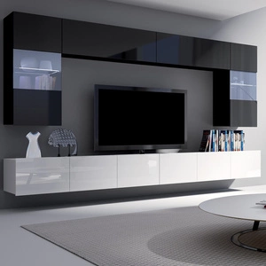 Nástěnná skříňka Apulia bílý lesk / černý lesk Výjimečně stylová nástěnná skříňka s jednoduchými nábytkovými díly, která se hodí do každého interiéru