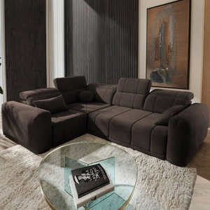 Rohová sedací souprava s funkcí spaní Cetara II hnědá levá strana stylový design posuvné opěrky zad nastavitelné opěrky hlavy a nádoba na lůžkoviny