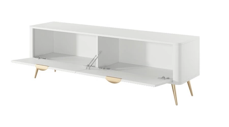 RTV skříňka Lante 163 cm bílá designová TV skříňka v módním stylu zaoblené hrany masivního vkusného rýhovaného čela