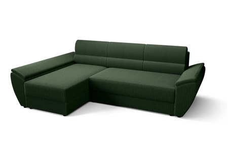 Rohová sedací souprava s funkcí spaní Fogu III zelená levá stylová rohová sedací souprava s područkami kontejner na lůžkoviny manšestrová látka