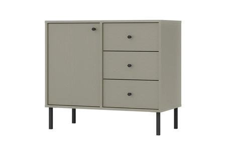 Zásuvková komoda Kioto II 84 cm eukalyptus moderní design decentní černé úchyty kovová základna ideální komoda do obývacího pokoje