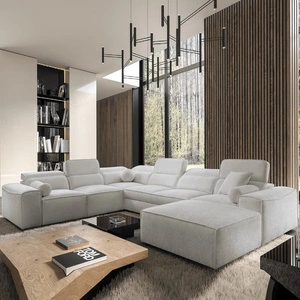 Rohová sedací souprava s funkcí spaní Viano VIII šedý jasan pravá moderní rohová sedací souprava se zajímavým designem kontejnerů na lůžkoviny