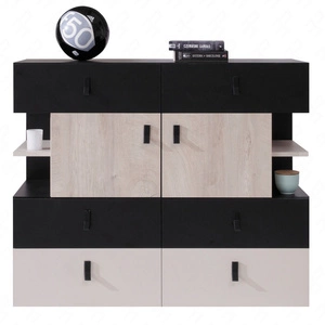 Komoda Niko 110 cm černá / dub / béžová ideální do pokoje pro mládež stylová a funkční