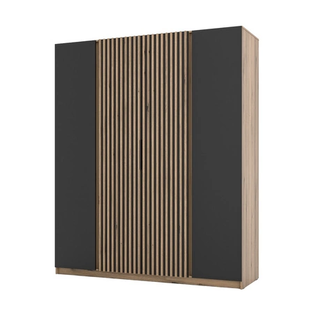 Šatní skříň Kastano XIII 200 cm dub evoke / černá stylový design úchytky na hraně dveře šatní skříně zdobené dubovými lamelami evoke