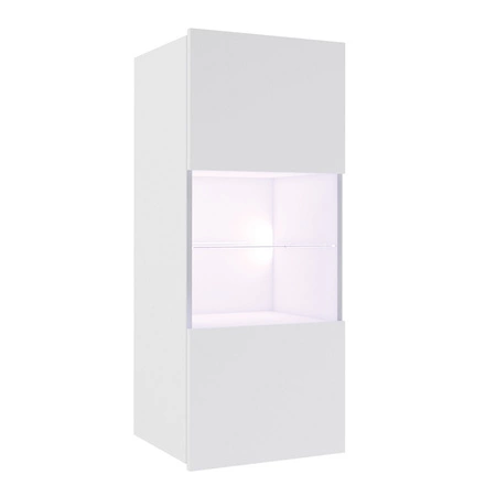 Závěsná vitrína Apulia 45 cm bílý lesk minimalistický design stylová vitrína do obývacího pokoje jednoduchý tvar, který se hodí do každého interiéru