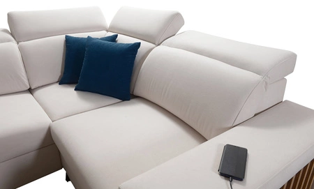 Rohová sedací souprava s funkcí spaní Kelly IV šedá levostranná proplétaná pohodlná rohová sedací souprava nastavitelné opěrky hlavy boční čalounění s lištami