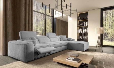 Rohová sedací souprava s funkcí spaní Viano XII Lux světle šedá pravá designová rohová sedací souprava do obývacího pokoje s pohodlným výsuvným podnožníkem