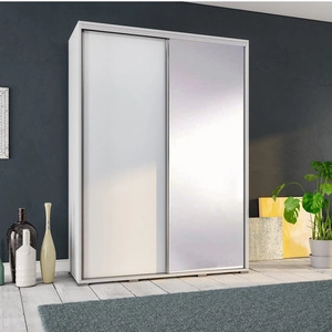 Posuvná šatní skříň se zrcadlem Penelope 155 cm bílá moderní designová šatní skříň hliníková vodítka dveří a pojezdový systém