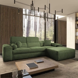 Rohová sedací souprava s funkcí spaní Viano zelená pravá Stylová rohová sedací souprava zajímavého tvaru s nastavitelnými opěrkami hlavy Dekorativní polštáře