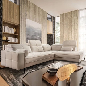 Rohová sedací souprava Samos béžová pravý roh moderní design jednoduchý a stylový design, který se hodí do každého interiéru nastavitelné opěrky hlavy