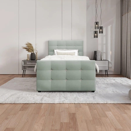 Kontinentální postel Kansas 120x200 v mátové barvě v moderním skandinávském stylu s čalouněným čelem a nohama