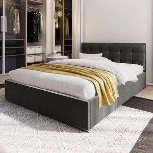 Čalouněná postel Montigo 160x200 šedá s úložným boxem v moderním skandinávském stylu s prošívaným čelem