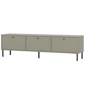 RTV skříň Kioto II 180 cm eukalyptus stylový design kovové černé nohy dveře otevírané směrem dolů pastelové barvy