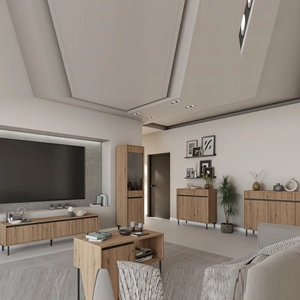 Nábytková sestava Osaka dub evoke / černá moderní design podtržený módními barvami vysoké kovové černé nohy vkusné rýhované čelo