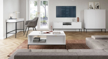 Bílá konzola Lovro se zásuvkami je stylový a funkční kus nábytku do předsíně, obývacího pokoje nebo kanceláře