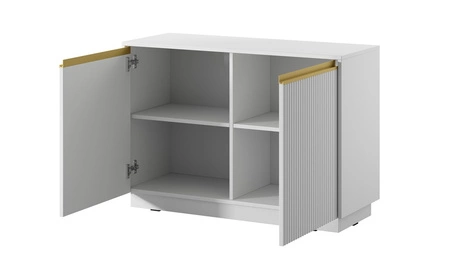 Imperial 104 cm bílá stylová komoda ideální do obývacího pokoje nebo ložnice elegantní zlaté úchyty a frézovaná čela