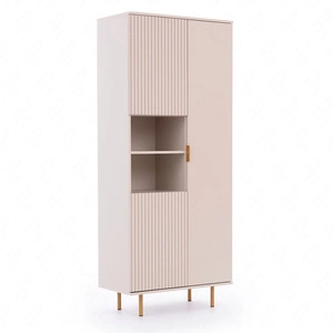 Knihovna Sula 80 cm béžová elegantní design stabilní vysoké nohy knihovna s dvířky do obývacího pokoje drážkované čelo se systémem push to open