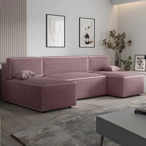 Rohová sedací souprava s funkcí spaní Brandon U heather kontejner na lůžkoviny trojrozměrná tkanina s výraznými pruhy