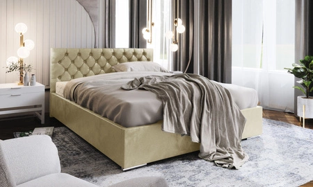 Čalouněná postel Alvorada 160x200 béžová s úložným boxem v moderním skandinávském stylu s prošívaným čelem