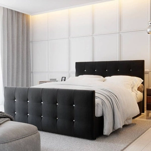 Černá kontinentální postel Kansas 160x200 ve skandinávském moderním stylu s prošíváním s krystaly