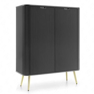 Komoda Zoya 103 cm černá elegantní design oválného tvaru na zlatých kovových nohách vkusné drážkované čelo