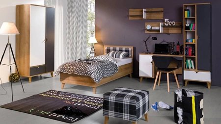 Postel Memone 90x200 cm dub zlatý Postel s úložným prostorem na lůžkoviny ideální do dětského pokoje ve skandinávském stylu Čalouněné čelo postele