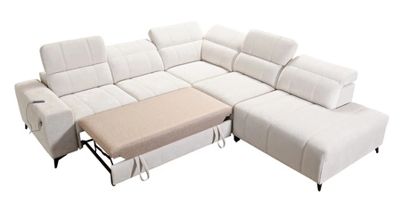 Rohová sedací souprava s funkcí spaní Penejos IX šedá pravostranná stylová rohová sedací souprava s kontejnery na lůžkoviny pohodlné nastavitelné opěrky hlavy