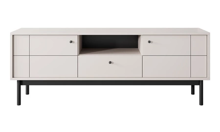 Nábytková sestava Modesta béžový minimalistický design zvýrazněný jemnými barvami rýhované tvrzené sklo vysoké dřevěné nohy