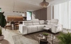 Rohová sedací souprava s funkcí spaní Castel II Lux béžová pravá pohodlná rohová sedací souprava do obývacího pokoje s pohodlným výsuvným podnožníkem