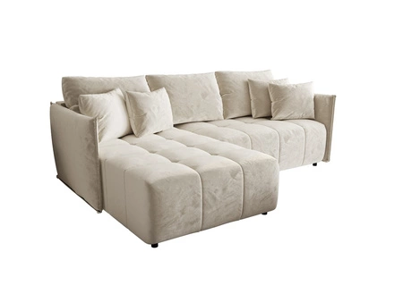 Rohová sedací souprava s funkcí spaní Oroso béžová levá měkká sametová tkanina s hydrofobním potahem nádoba na lůžkoviny