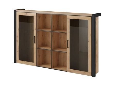 Nástavec na komodu Aktiv 180 cm dub taurus / černý stylový design bezpečnostní tvrzené sklo kovové černé úchyty