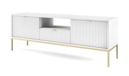 Lovro 154 cm bílá RTV skříňka moderní design potěší milovníky výrazných interiérů zlaté kovové doplňky