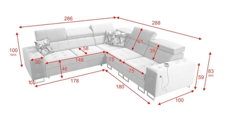 Rohová sedací souprava s funkcí spaní Hampton III šedý jasan pravá pohodlná rohová sedací souprava z hladké a měkké látky sametového typu