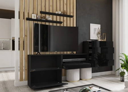 Nábytková stěna Agria černá / černý lesk mimořádný design praktické řešení ideální pro každý obývací pokoj opticky zvětšuje interiér