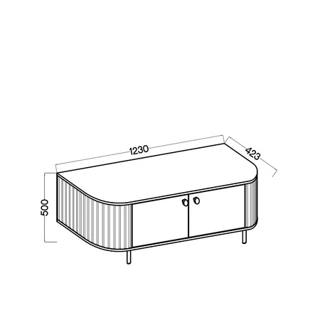 RTV skříňka Ovalio 123 cm béžová stylová TV skříňka unikátní oválný tvar dekorativní frézování kovové základny