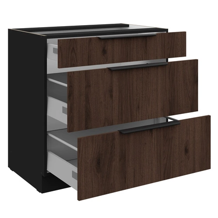 Stojící kuchyňská skříňka se zásuvkami Brianza 80 D 3S BB kovová hrana úchytky skříňka odolná proti vlhkosti a poškození