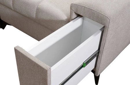 Rohová sedací souprava s funkcí spaní Bolmso hnědá levá rohová sedací souprava se dvěma nádobami na lůžkoviny praktická zásuvka v boční části nábytku