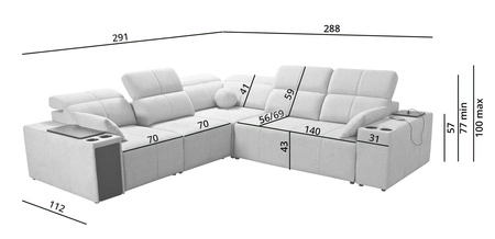 Rohová pohovka s funkcí spaní Tesalia III béžová levá pohodlná rohová pohovka s posuvným opěradlem dvě nádoby na lůžkoviny
